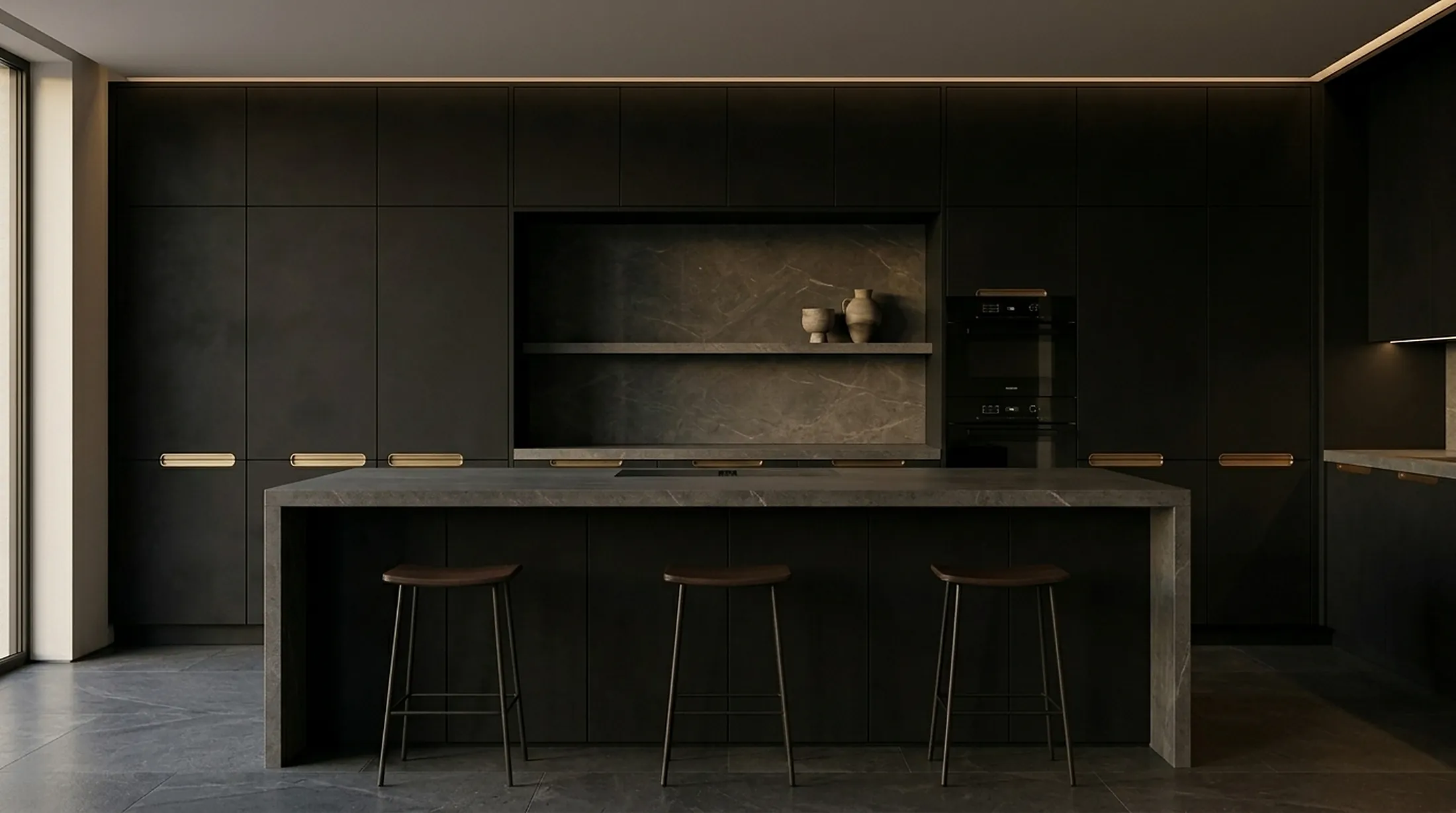 The same kitchen in matte black lacquer